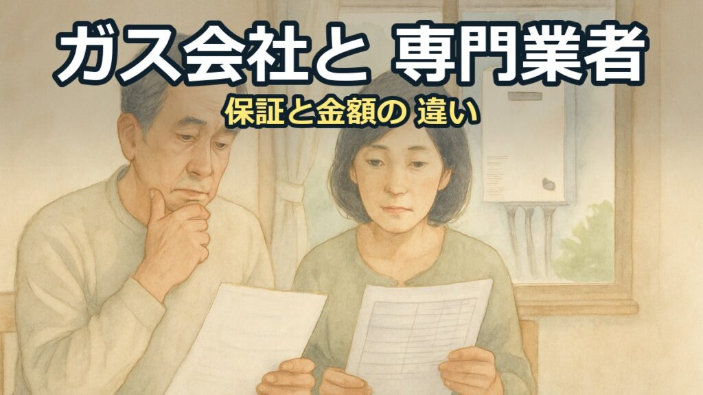食卓で2社の見積書を並べて見比べる50代の夫婦