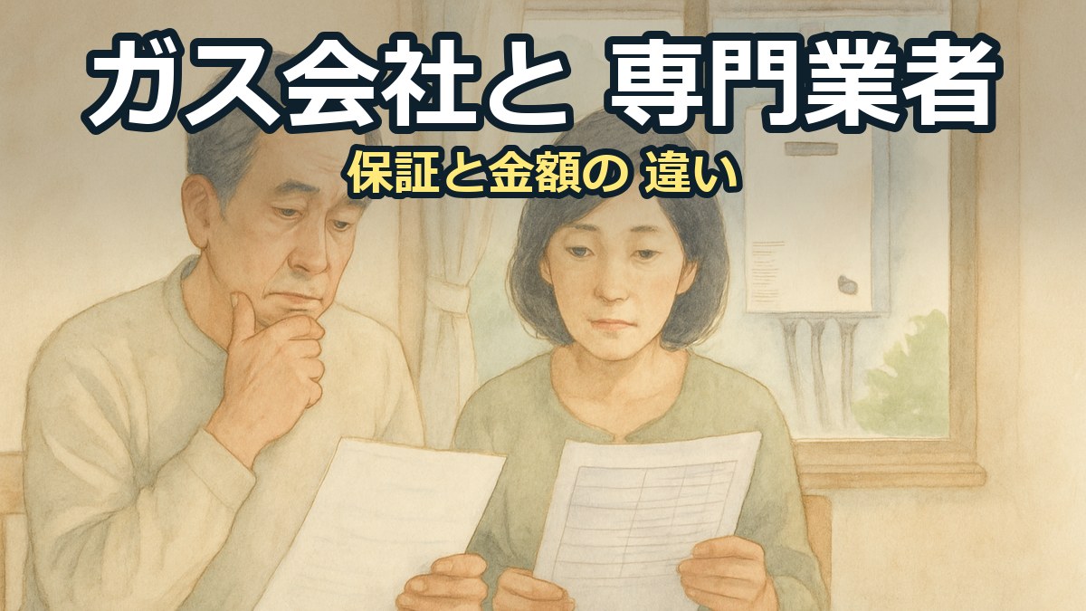 食卓で2社の見積書を並べて見比べる50代の夫婦
