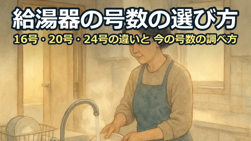 台所でお湯を使う女性の後ろで、浴室の扉が開いていて、家の中の二か所でお湯を使っている様子