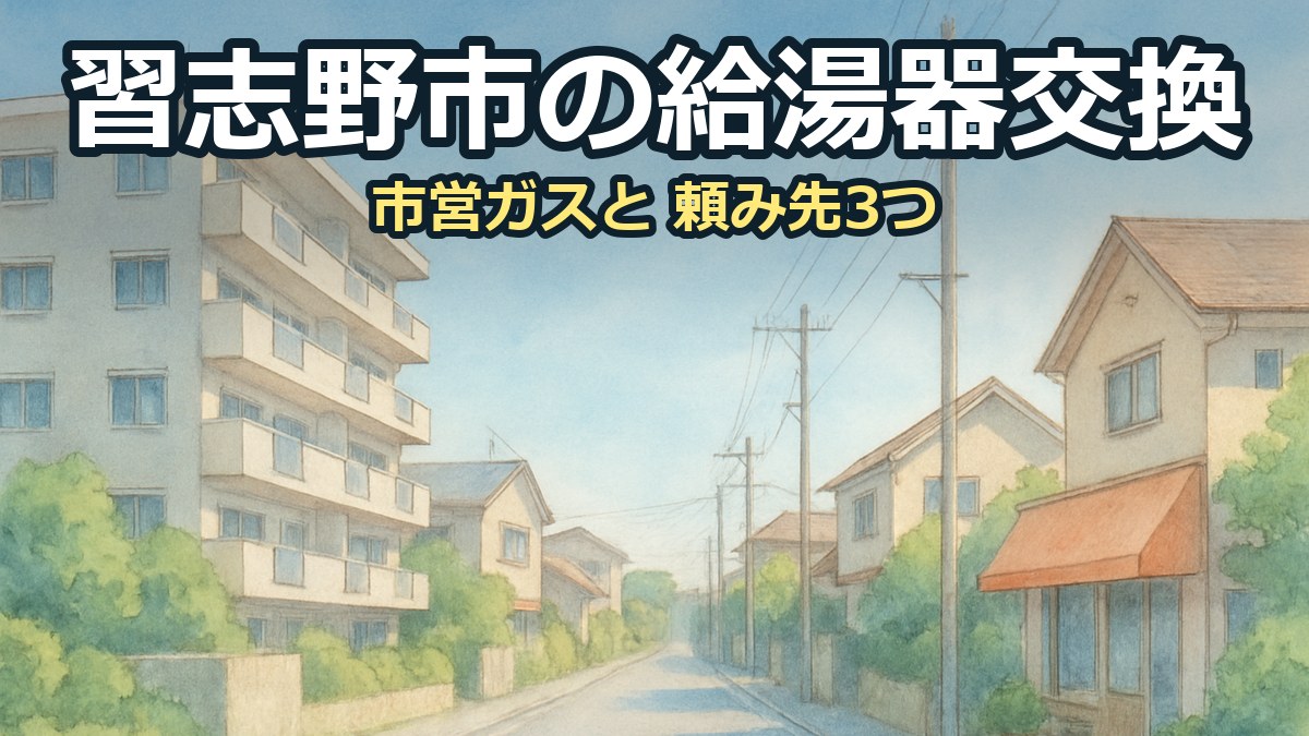集合住宅と戸建てが並ぶ郊外の住宅街と、日よけのある小さな店先