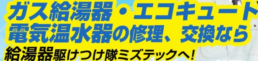 給湯器駆けつけ隊の公式サイトの画面。ガス給湯器・エコキュートの交換の見出し